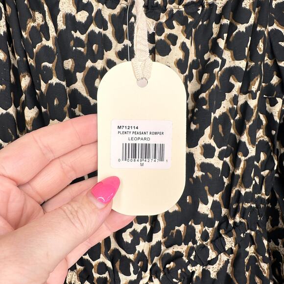 Plenty Tracy Reese Anthropologie Peasant Linen Blend Leopard Cheetah Romper Med - Picture 13 of 15